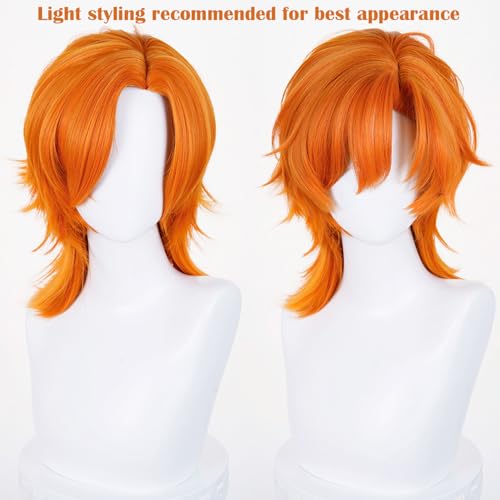 Image of LABEAUTE Unsex Cosplay Wig for Men Woman for Short Straight Cosplay Wig with Bangs for Anime Heat Resistant Hair for Party and Halloween (Medium- Length Orange Wig)