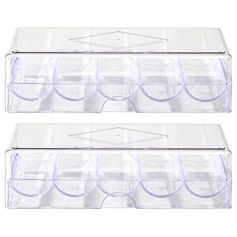 CUNHUY 2PACK Clear Acrylic Poker Chip Rack with Cover/Casino Chip Tray with Lid, Holds 100 Chips Each Cover