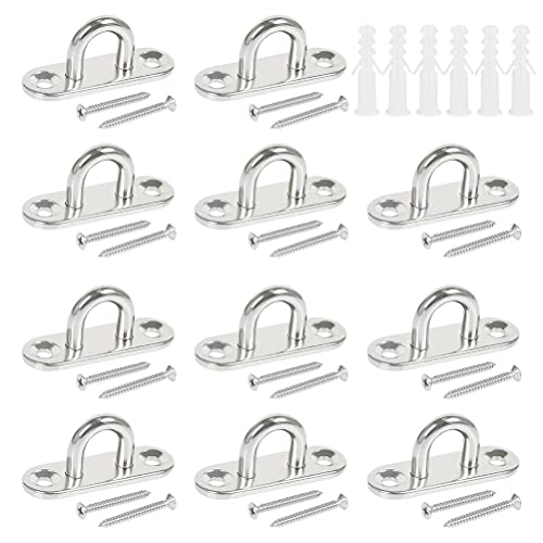 12 Pcs Crochet Acier Inoxydable,Crochets métal Forme U en Acier Inoxydable 304,Plaque Oeillet Acier Inoxydable,Crochets métal Forme U avec 2 Trous retient jusqu'à 150-200 kg Poids,Avec 24 Vis (5 mm)