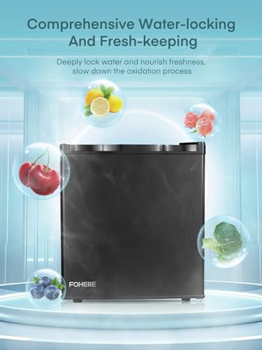FOHERE Table Top Mini Fridge with Freezer 46L, Reversible Door, 7 Adjustable Temperature Levels, E Rated, 42 dB Low Noise, Adjustable Feet, Black - Image 4