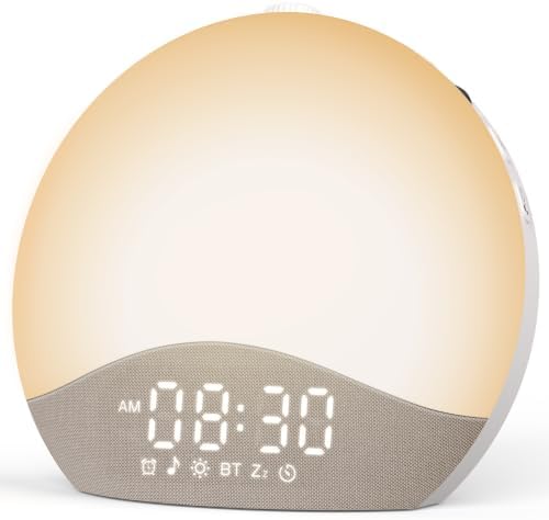 ecozy Tageslichtwecker, Bluetooth-Zeitsynchronisierung, Lichtwecker | 17 Nachtlichter, 26 Beruhigende Klänge mit Weißes Rauschen, Sonnenaufgang Wecker für Tiefschläfer/Kinder/Schla