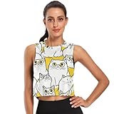 Camiseta de entrenamiento de ajuste holgado para mujer, camiseta de gimnasio de secado fresco, talla S, Gatos blancos y amarillos, XXL