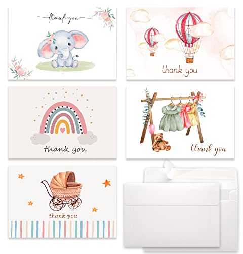 Nihuecne 30 Pack Boxed Baby Shower Thank You Cards Assortment With Self-Adhesive Envelopes, 4X6 Inch Animal And Rainbow Baby Girl Shower Thank You Greeting Cards #TOP5