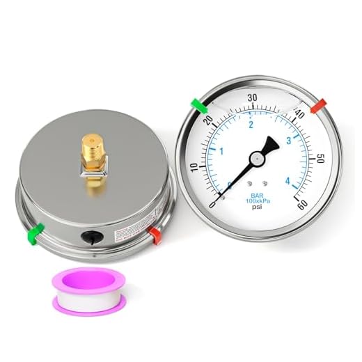 BOGERDACK 0-60PSI Stainless Steel Liquid Filled Pressure Gauge, 4" Dial Size, 1/4" NPT Back Mount, for Tube, Water Pump, Gas, Liquid, Pressure Test (with Range Mark Pointer)