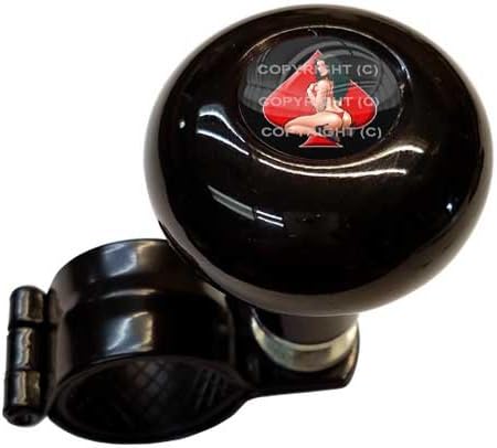 Gloss Black Aluminum Steering Wheel Spinner Suicide Brody Knob for Hot Rod Customs Car Truck SUV Tractor Trailer Big Rig Boat & More - Vintage Pin Up Girl Red Spade Logo