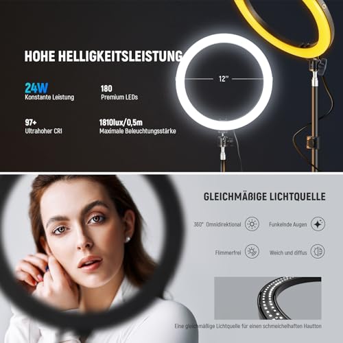 Neewer Ringlicht 30,5 cm (12 Zoll) 24W LED mit Halterung und Bicolor-Funktion