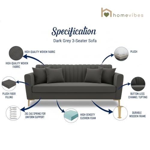 Image of 3+1+1 Seater Velum Fabric Sofa Set for Living Room, Modern Design with High Density Foam, Solid Wood Frame, Ergonomic Comfortable Seating for Home & Office (Dark Grey, 3+1+1) | Soft foam comfort, Strong wood frame