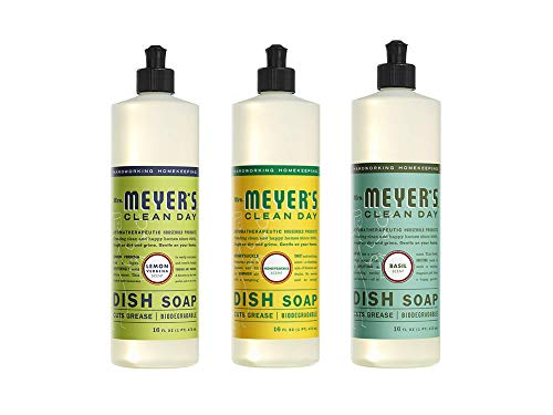 Mrs. Meyers Clean Day Liquid Dish Soap, 16 oz, Lemon Verbena, Basil, Honeysuckle (Variety Pack)