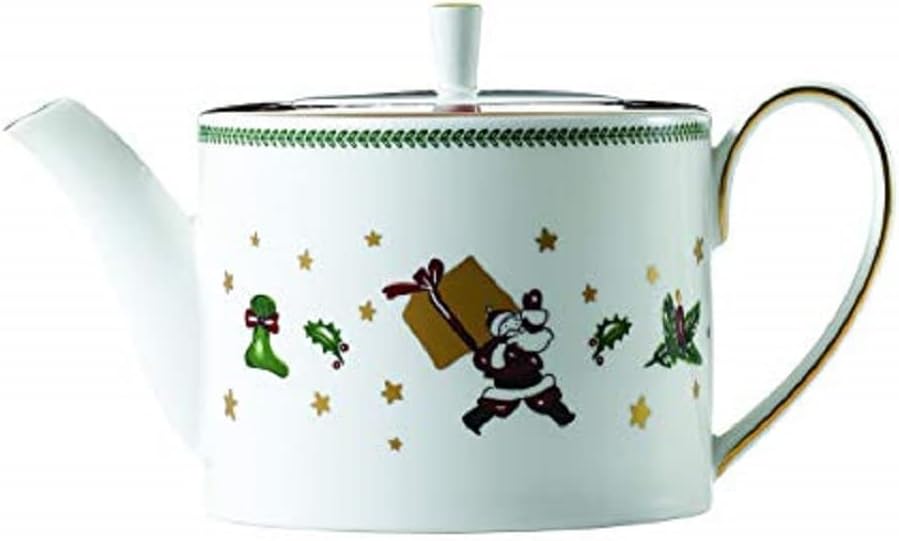 My Noel Teapot - 24K Gold Plated Fine Bone China Ceramic Carafe and Holiday Dinnerware - Elegant Handpainted Chinaware Vessel and Porcelain Christmas Jug - Festive Kitchen and Table Décor