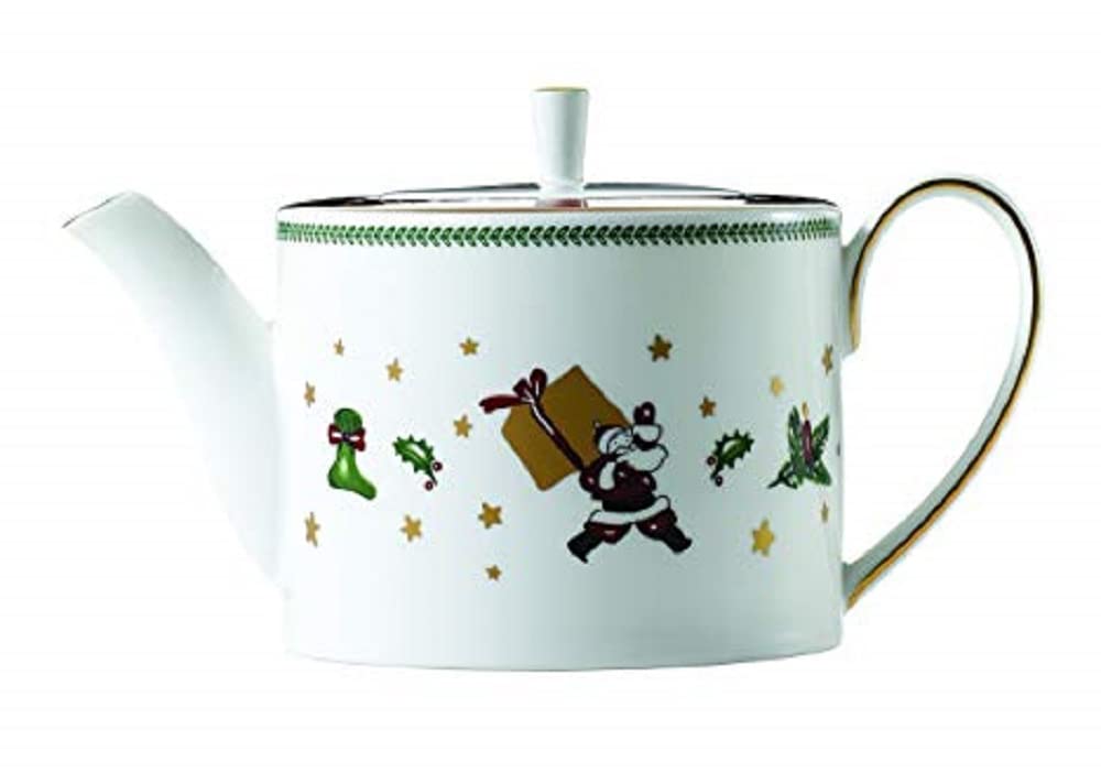 My Noel Teapot - 24K Gold Plated Fine Bone China Ceramic Carafe and Holiday Dinnerware - Elegant Handpainted Chinaware Vessel and Porcelain Christmas Jug - Festive Kitchen and Table Décor