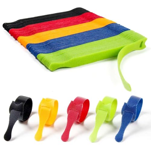 OneLeaf 120PCS Cord Organizer 6in Cable Ties Reusable with Hook and Loop, Colorful Fastening Cord Ties Wire Management for Home, Office, Data Centers, and Electronics, 5 colors