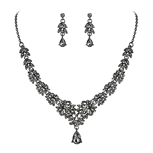 Conjunto de joyas de novia EleQueen con collar y pendientes de cristal