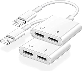 [Apple MFi Certified] Dual 2in1 Lightning Headphone Audio & Charger Adapter Splitter for iPhone iPad,2 Pack iPhone Headphone Adapter Compatible with iPhone 12/11/XS/XS Max/XR/X/8/8plus/7/7 Plus/iPad