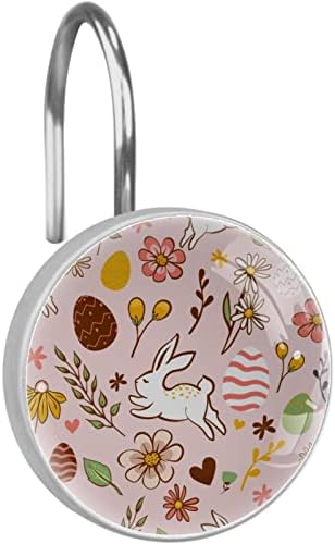 12 Pack Shower Curtain Hooks, Easter Rabbit Egg Decorative Hooks for Shower Curtains and Liners Crystal Glass Rustproof Curtain Rod Hangers Shower Rings for Bathroom