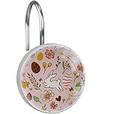12 Pack Shower Curtain Hooks, Easter Rabbit Egg Decorative Hooks for Shower Curtains and Liners Crys
