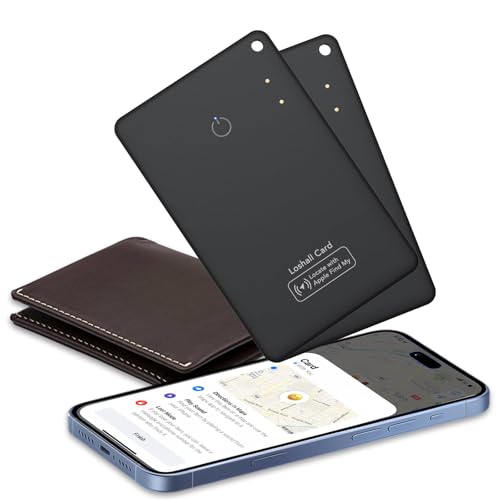 2 Pack [Apple MFi Certified] Air Tracker Tag Wallet Tracker Card IP68 1.6mm Rechargeable Smartcard Work with Apple Find My Keys Finder and Item Locator for Passport Bags Laptop Black iOS only