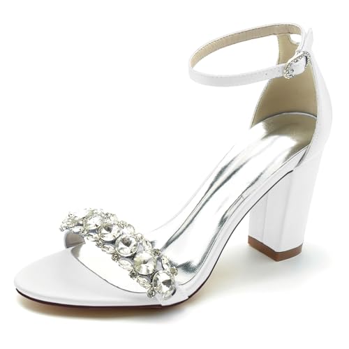 Chaussures de mariée à talons épais FGRID sandales strass bout ouvert escarpins satin soirée 38