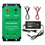 ENDMAN 6.2Mile Electric Fence Energizer for Animals, Electric Fence Kit 24 Acres Output Voltage 12KV 3J with Electric Fence Charger