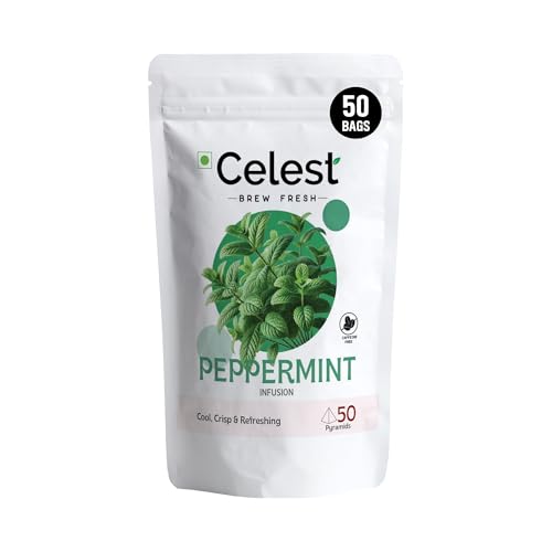 Image of Celest Peppermint Tea Bags 50 Count | Pure Mint Herbal Infusion | Caffeine Free Beverage | Premium Peppermint Leaves | Pyramid Sachets