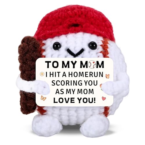 Baseball Mom Gifts from Daughter Son - Baseball Birthday Gifts for Mom from Daughter Son, Handmade Crochet Baseballs Mothers Day Unique Gift, Positive Crochet Baseballs Gift for Moms Christmas Basket
