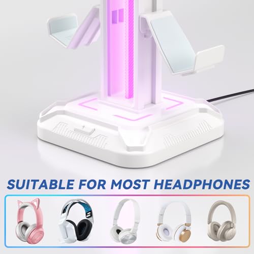 KDD RGB Headset Stand with 9 Light Modes - Controller Holder for Desk - Rotatable Headphone Stand & Detachable Controller Hook for PC Earphone Accessories(White) by KDD - Image 5