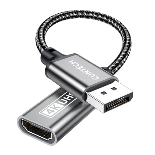 Cuntech 4K@60Hz Display Port to HDMI Adapter, Display Port Male to HDMI Female Adapter Compatible with HP, ThinkPad, AMD, NVIDIA, Desktop for Monitor, HDTV, Projector, Desktop, Laptop, Space Gray