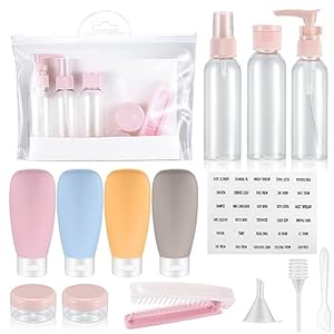 14 Pcs Travel Bottles Set, 60 ML Empty Refillable Squeeze Bottles Containers, Squeezable Travel Size Containers Set for Toiletries, Shampoo, Conditioner