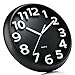 Plumeet 13'' Wall Clock, Large Battery Operated Wall Clocks Silent Non-Ticking Quartz, Modern Style Suitable for Bedroom Living Room Office Decor - 3D Numbers Display Easy to Read, Black