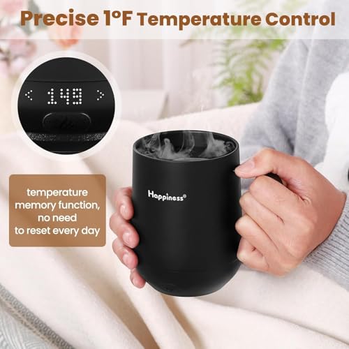 Image of Happiness Smart Heated Coffee Mug 12oz,Rechargeable Electric Self Heating Temperature Control Coffee Cup Gifts for Mom Dad Women Men