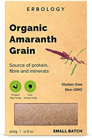 100% Organic Amaranth Grain 500g - High in Fibre and Minerals - Source of Protein - Sustainably Sourced - Vegan and Gluten-Free - Non GMO - Recyclable Packaging