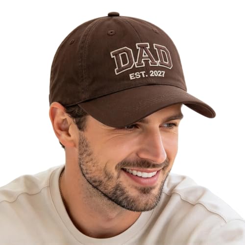 Mom Dad Est 2027 Hats Embroidered Adjustable Baseball Caps Curved Brim | Lettered Front With A Casual Shape For New Parents, Pregnancy Announcements, Baby Shower Gifts And Family Photo Outfits