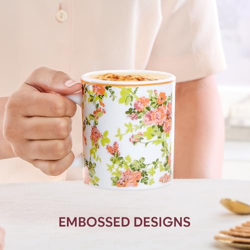 Image of Larah by BOROSIL 320ml x 2pc Opalware Amora Tea /Coffee Mug Set, Microwave & Dishwasher Safe Embossed Design Crockery Ideal for Daily Use & Gifting