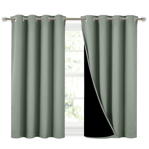 Image of NICETOWN Greyish Green 100% Blackout Curtains 45 inches Long, 2 Thick Layers Completely Blackout Window Treatment Thermal Insulated Lined Drapes for Small Window (1 Pair, 52 inches Width Each Panel)