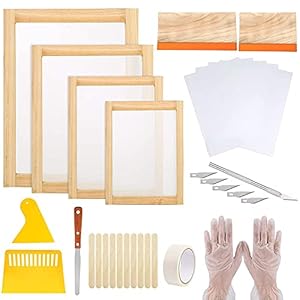 Cayway 42 Stück Siebdruck Rahmen Set, 4 Anders Siebdruckrahmen mit Mesh, Tintenschaber, Holzstäbchen, wasserdichte…
