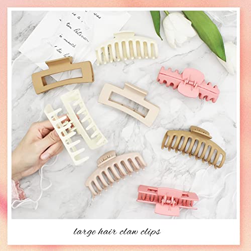 Nlus Large Hair Claw Clips, 8 Pack Hair Clips For Women Girls, 2 Styles Banana Square Jaw Clips, Strong Hold Matte Claw Hair Clips For Thick Hair & Thin Hair, (Cream, Apricot, Light Pink,Khaki) #TOP2