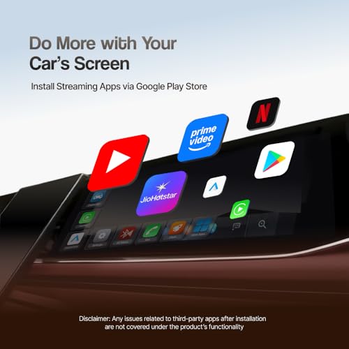 Image of Ambrane 4-in-1 Wireless Android Auto & Carplay Adapter, Support Phone Mirroring, YouTube, Netflix, Converts Wired to Wireless Carplay, 4GB RAM+32GB ROM, WiFi 6, USB A & USB-C (Carlink Stream+, Black)