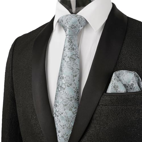 Image of Alizeal Mens 3.15'' Light Color Rustic Tie Handkerchief | with Flower Printed Handkerchief for Wedding Business Daily Wear