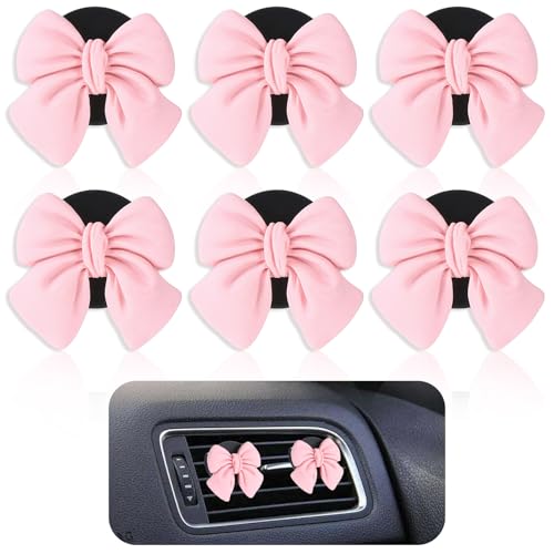 Tyqour 6 pezzi rosa fiocco auto deodorante clip rosa fiocco auto decorazione interno clip auto...