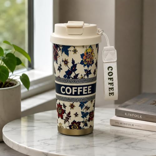 Image of STARFLYER Double Coffee Cup with Travel Strap 316 Stainless Steel Double-Layer Insulated Vacuum Bottle with Straw-500ml(Coffee tag)