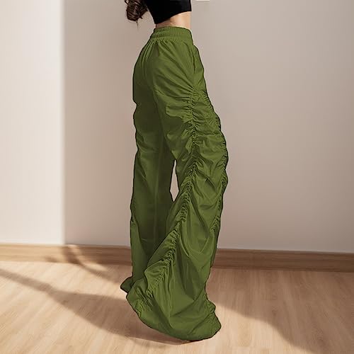 Womens Fashion Cargo Pants Casual Solid Color Loose Elastic Belt Waist Pants Long Trousers Adjustable Wide (Green, M)4