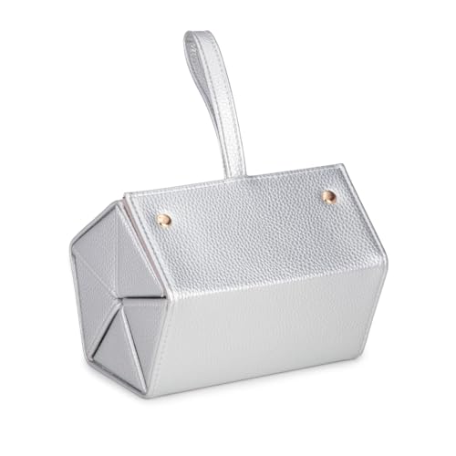 Image of Brouk & Co Leah 5 Eyewear & Jewelry Case - Pebbled Vegan Leather, Foldable Case, Snap Closure, Hanging Loop, Interior Mirror, 5 Compartments: Sunglasses and Jewelry (Silver)