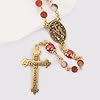 Nazareth Store Catholic Gold Rosary Necklace Matte Stone Beads Green Pearl Round Beads Miraculous Medal & Cross - Velvet Bag (Red) #2