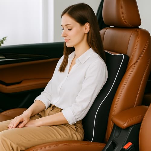 Image of Homerz Ergonomic Lumbar Support Cushion for Office Chair & Car Seat | Orthopedic Memory Foam Backrest for Long Sitting & Back Pain Relief (Line Back Seat)