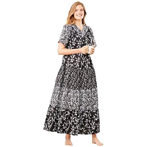 Only Necessities Women's Plus Size Long Tiered Print Lounger - 2X, Black Floral Cover