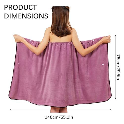 Saunakilt Damen, Saunatuch Damen mit Knopf, Bademantel Saugstark, Schnelltrocknender Mikrofaser,Tragbar Badetücher Frauen， für Sauna, Fitness, Strand und Schwimmbad-Purple