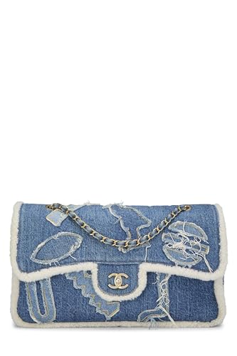 Chanel, Pre-loved Paris-Egypt Blue Denim & Shearling Hieroglyph Flap Maxi,