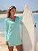 ATTRACO Zip Up Rash Guard for Women Hoodie Swim Shirts Side Slit SPF Long Swimsuit Top Green M