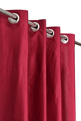 Image of Eyelet Polyester Modern Solid Crush Set of 3 Pcs. Door Curtains (7 Feet, 2 Maroon Red + 1 White)