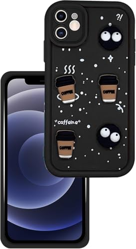 Image of GoldKart Back Case Cover Compatible for iPhone 12 | Cute Fun Cartoon 3D Ball Coffee Silicone Case | Full Body Protection Back Cover for iPhone 12 - Black