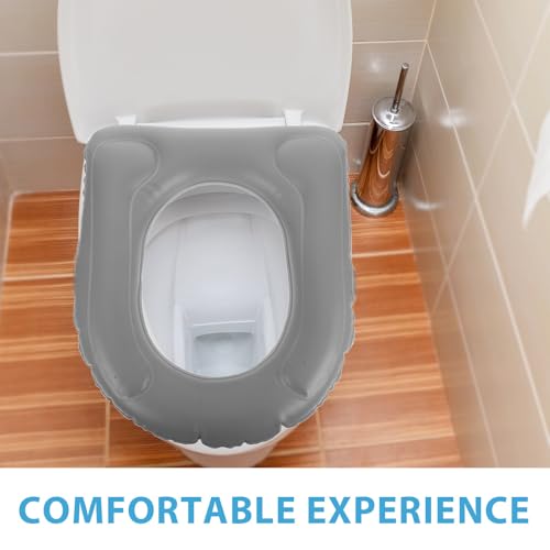 Cojín portátil inflable para asiento de inodoro con material antideslizante de PVC, almohadilla autoinflable suave para personas mayores, para camping y viajes al aire libre miniatura 7